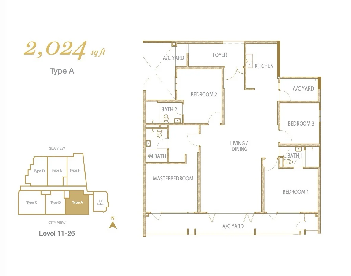 Cantonment Residence Type A 2,024 sq ft floor plan