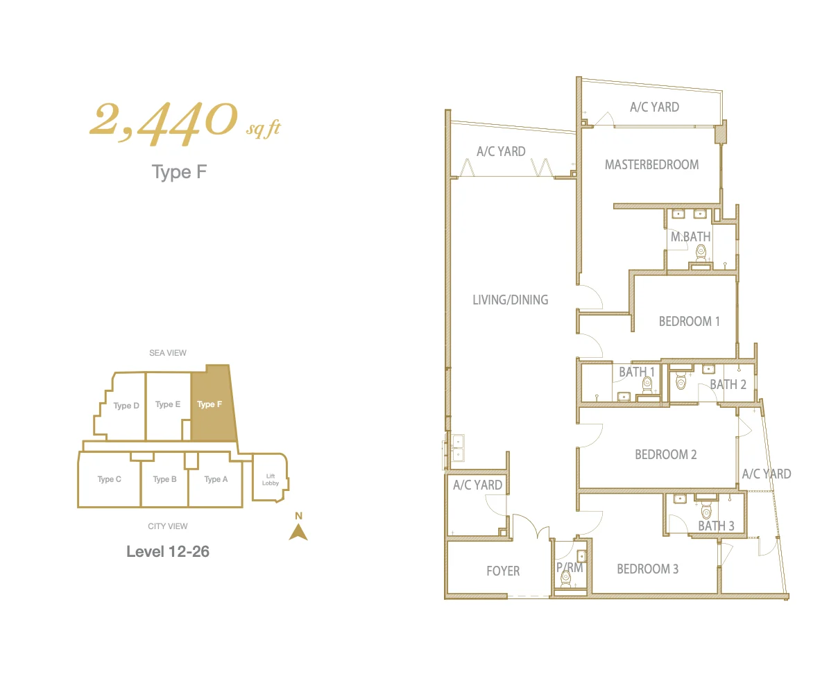 Cantonment Residence Type F 2,440 sq ft floor plan