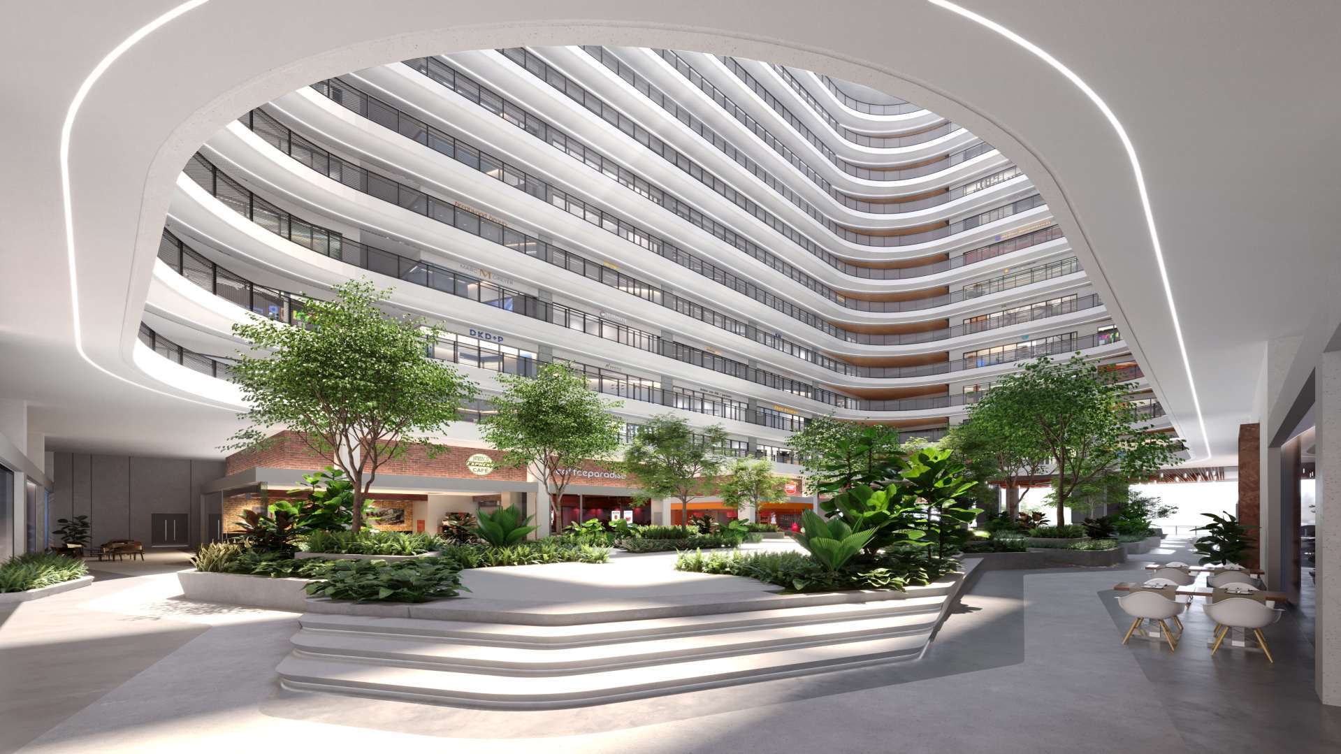 Artist's impression of Capstone's landscaped central atrium and Sky Plaza