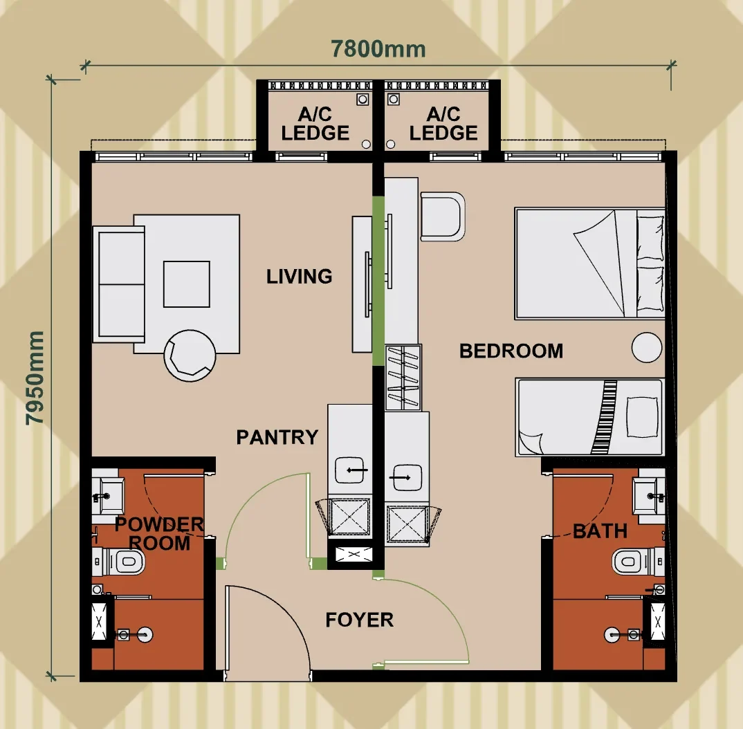 Keeperz Suites Type B 581 sq ft Dual-Key floor plan