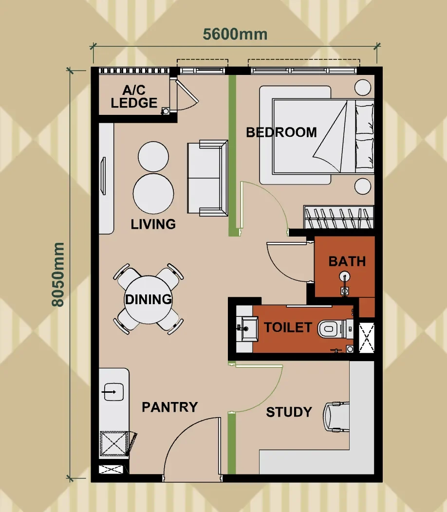 Keeperz Suites Type A 484 sq ft Studio floor plan