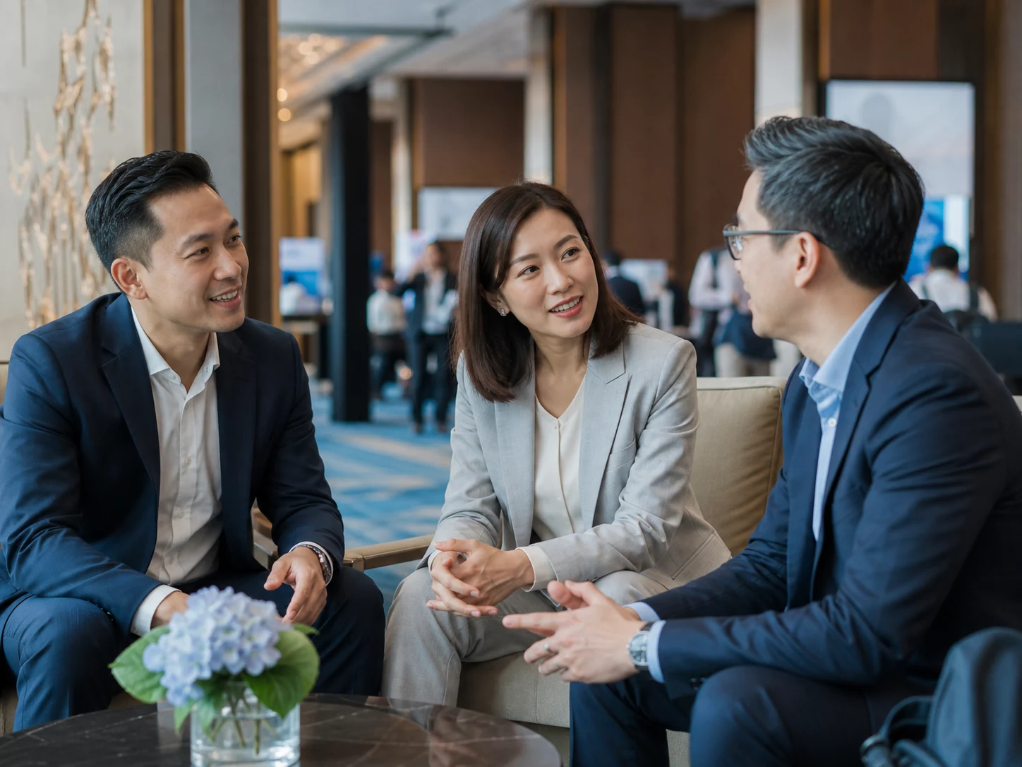 Business visitors meeting during a convention stay
