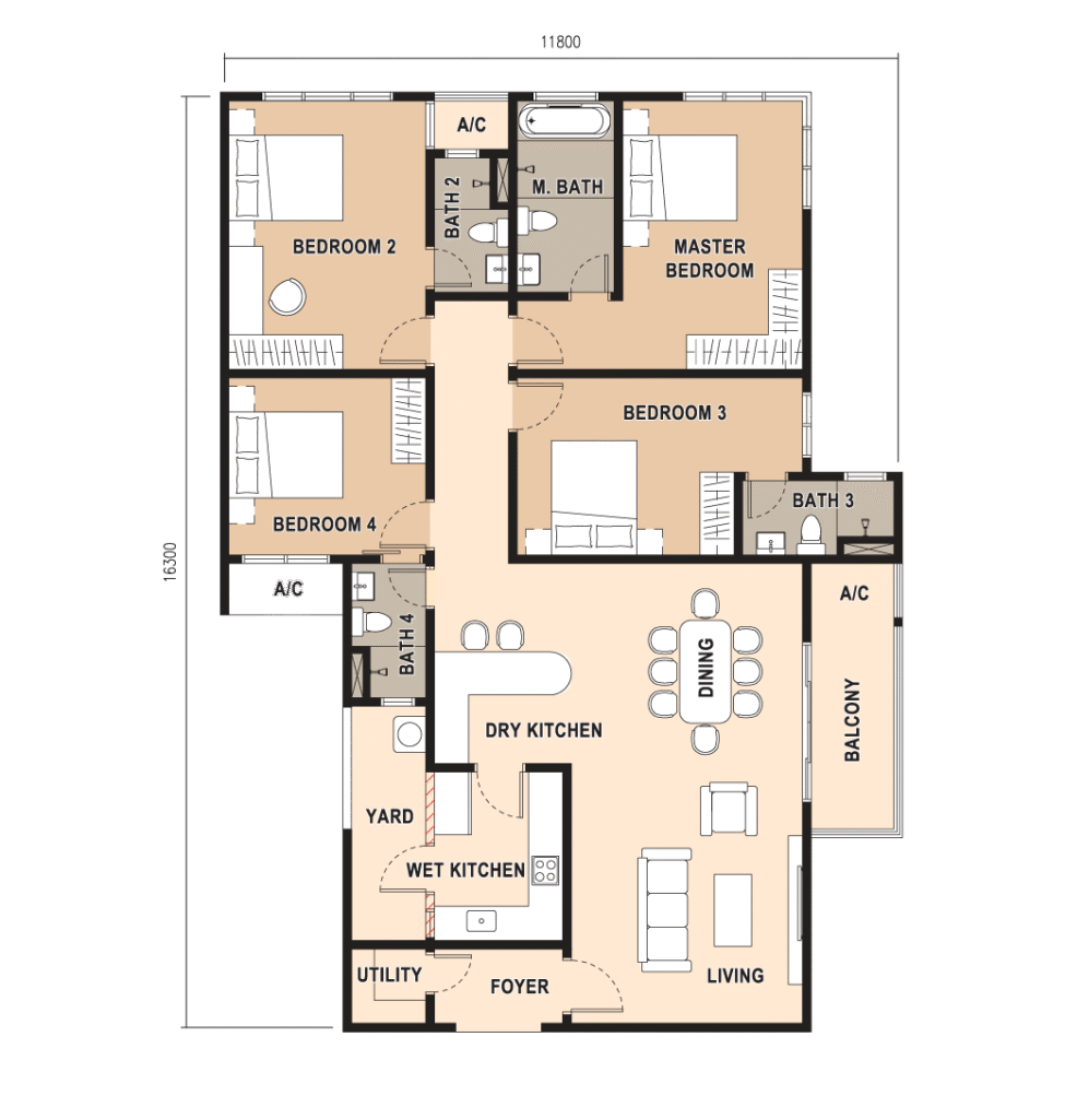 Type G 1,734 sq.ft. four-bedroom floor plan