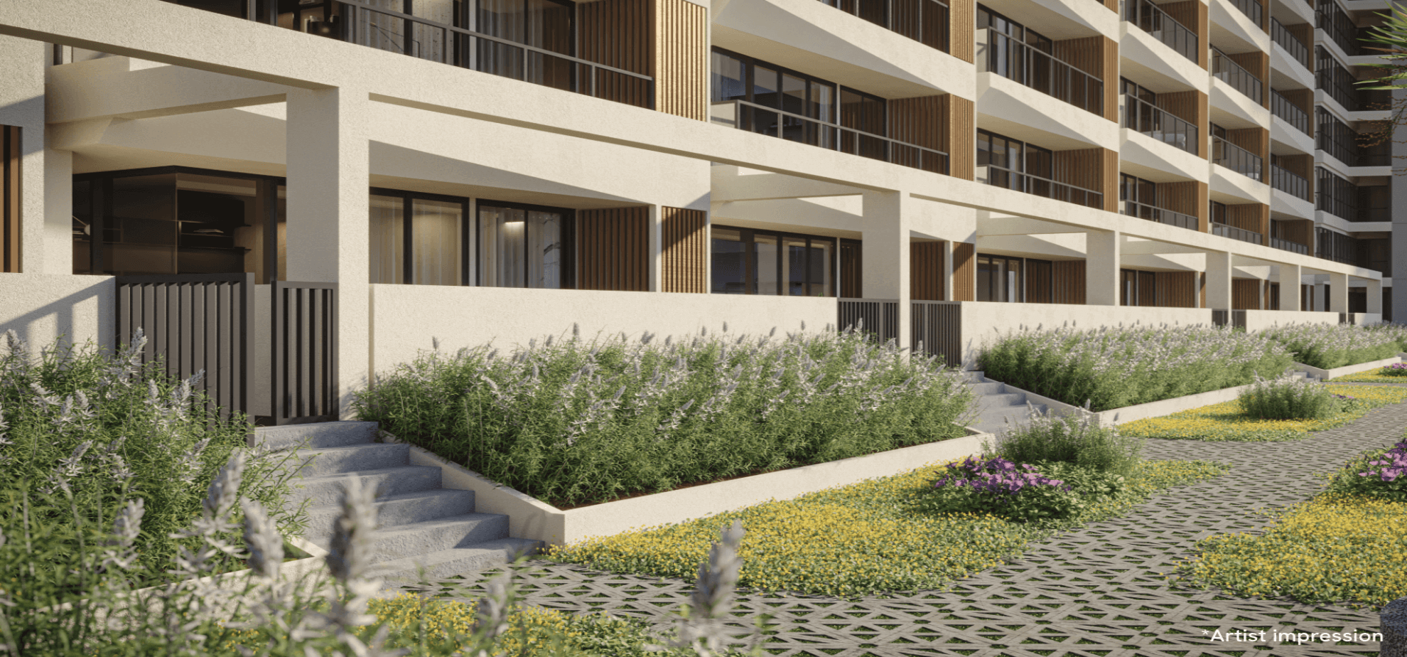 Artist impression of The Crown Penang landscaped garden walk