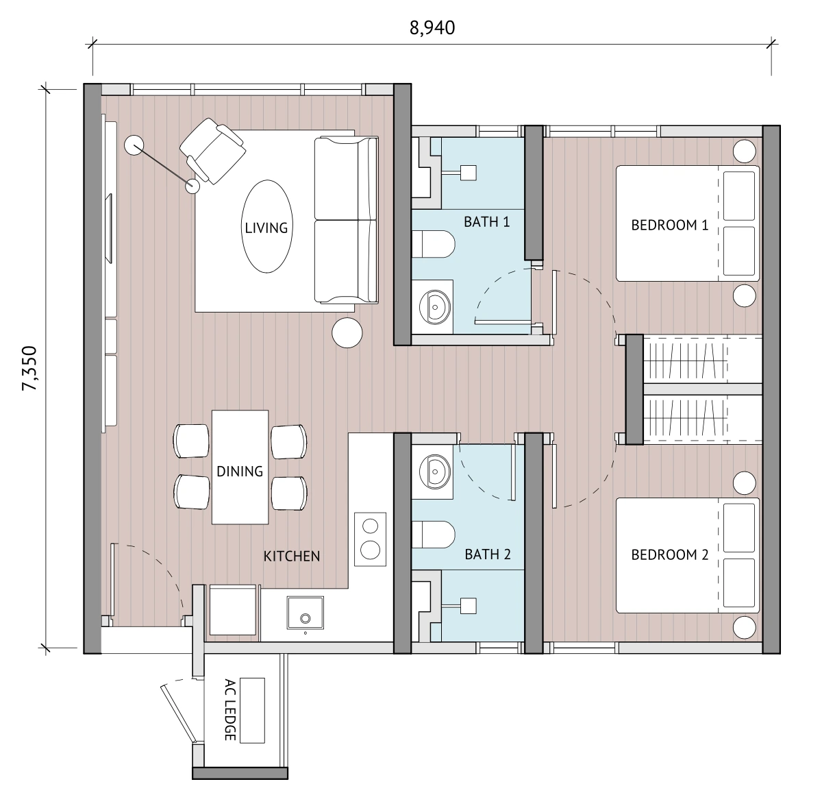 The Meg Type B 679 sq ft floor plan
