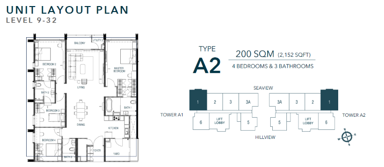 Waterstone A2 2,152 sqft large four-bedroom floor plan