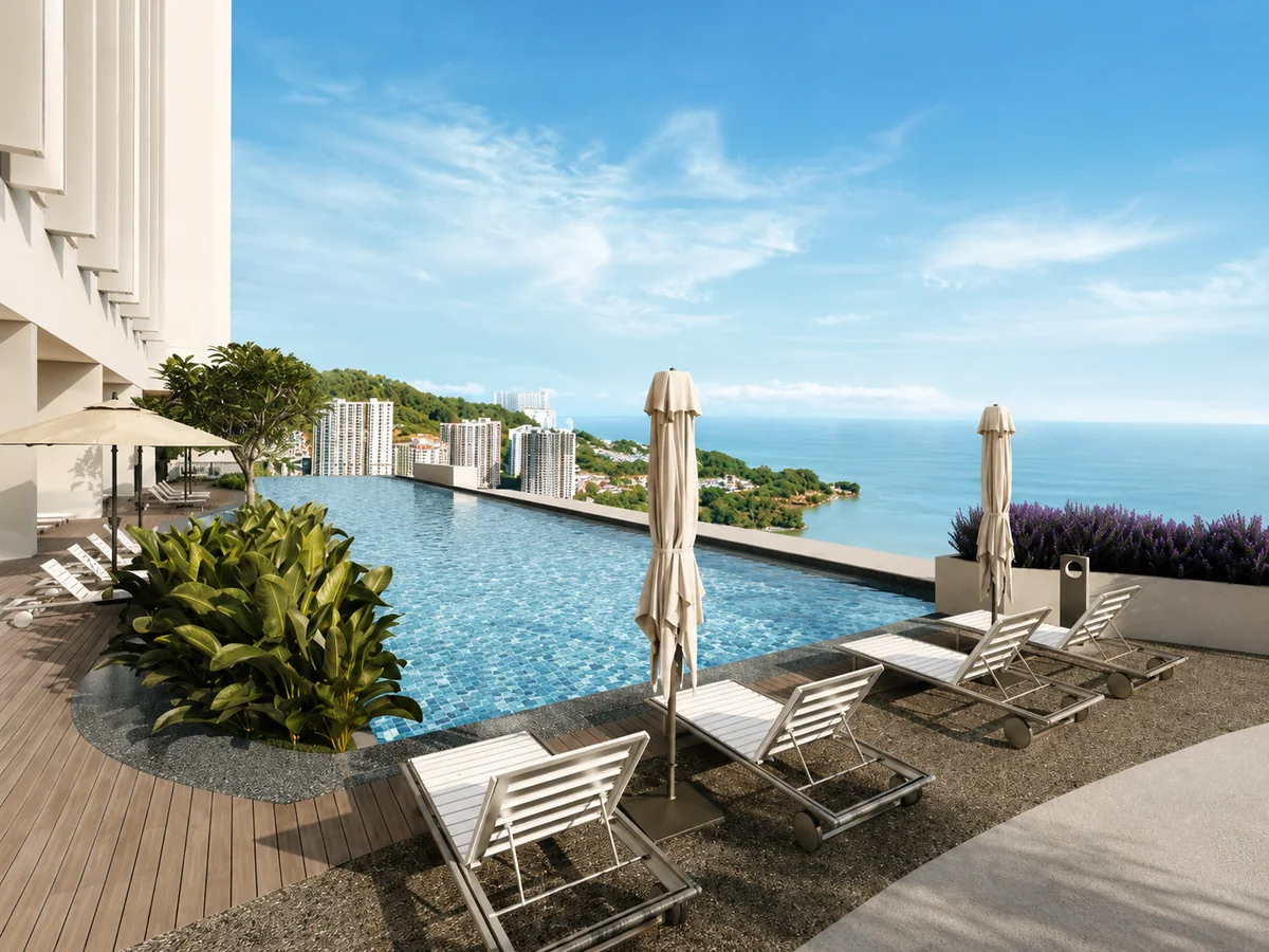 Artist's impression of Waterstone pool deck facing the sea